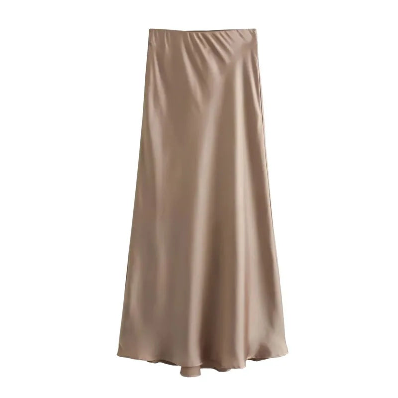 MUJER Woman 2025 Satin Skirt Women High Waist Long Skirts For Women Summer Black Midi Skirt Woman Office Elegant Women's Skirts