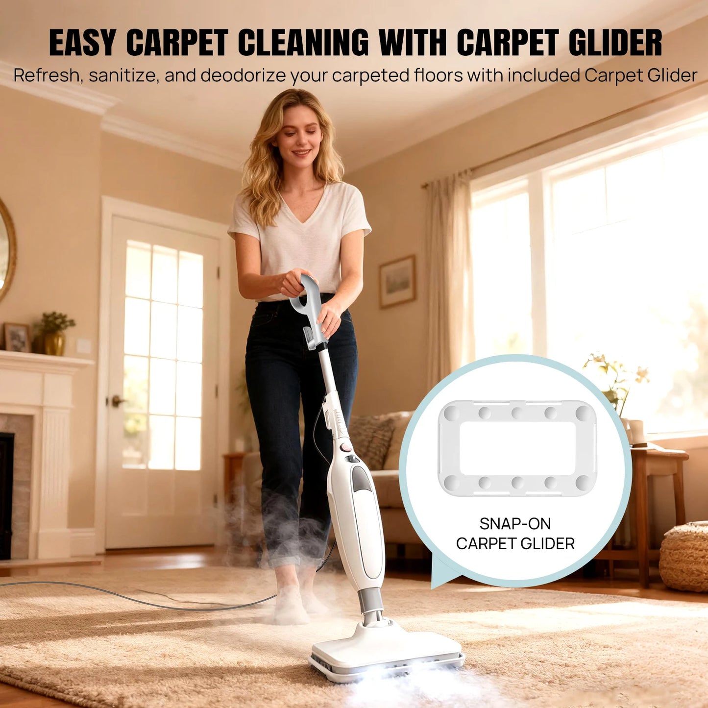1500W Steam Mop & Detachable Steam Cleaner, Powerful Floor Steamer for Carpet Laminate Hardwood, 400ml,2 washable cloths