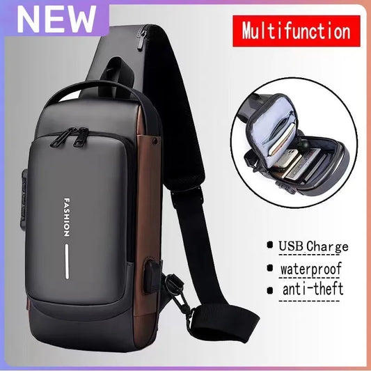 Anti-theft Shoulder Men's Fashion Sling Backpack with USB Charging Port, Waterproof Crossbody Chest Bag for Travel & Daily Use