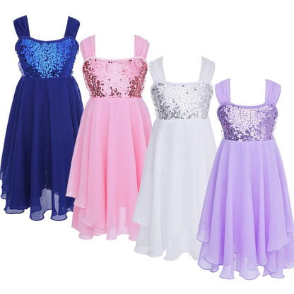 Kids Girls Ballerina Tutu Ballet Lyrical Dance Dress Gymnastics Leotard Sequins Fairy Tutu Ballet Jersey Dance Dress Costumes