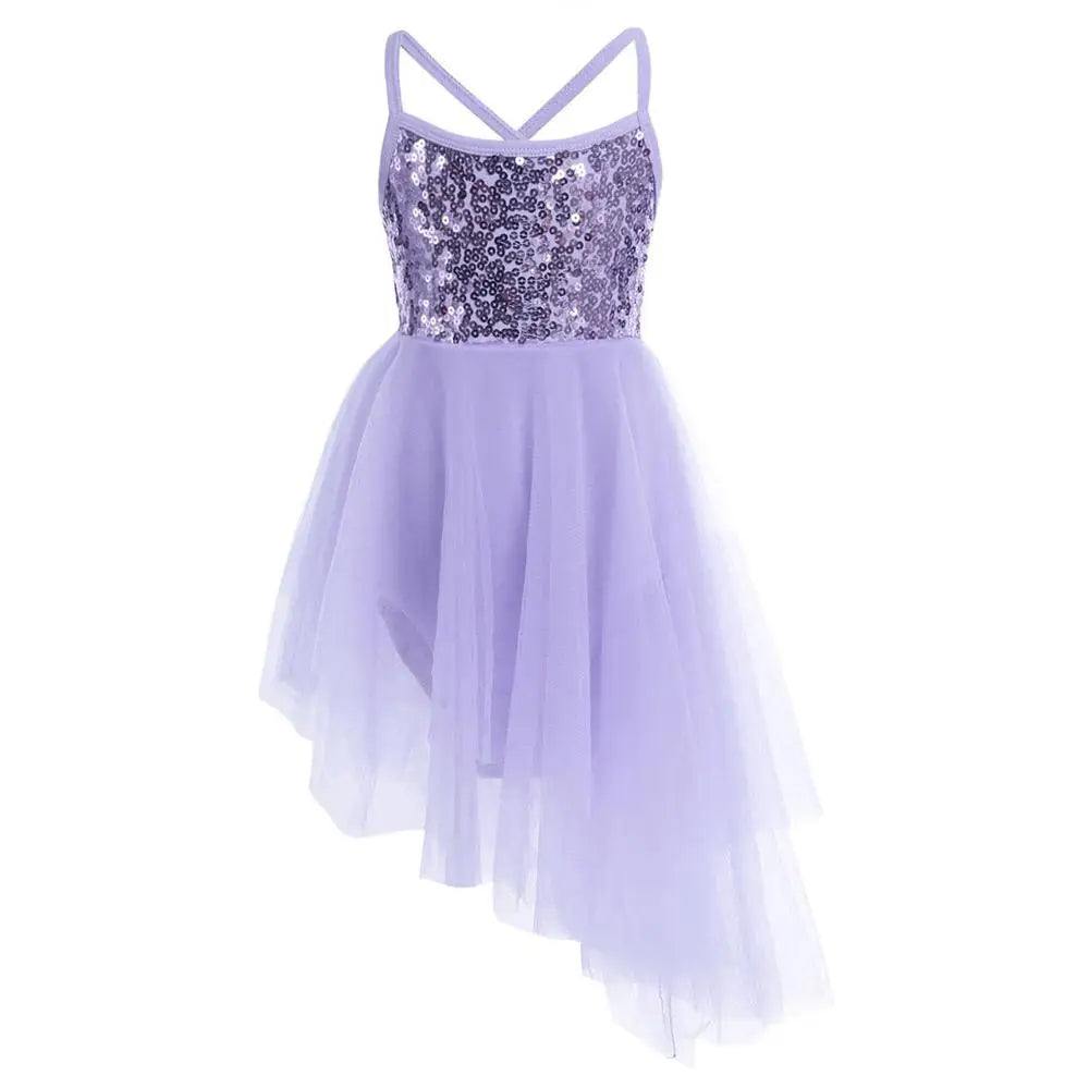 Kids Girls Ballerina Tutu Ballet Lyrical Dance Dress Gymnastics Leotard Sequins Fairy Tutu Ballet Jersey Dance Dress Costumes