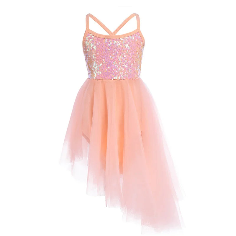 Kids Girls Ballerina Tutu Ballet Lyrical Dance Dress Gymnastics Leotard Sequins Fairy Tutu Ballet Jersey Dance Dress Costumes