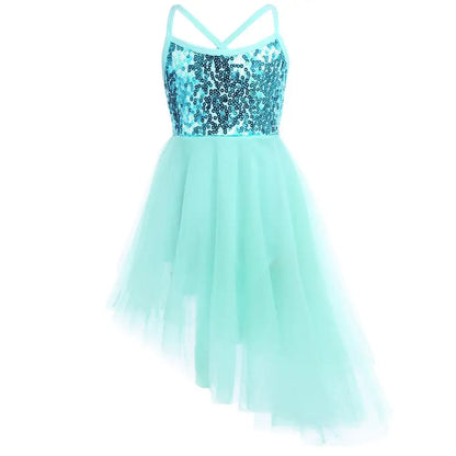 Kids Girls Ballerina Tutu Ballet Lyrical Dance Dress Gymnastics Leotard Sequins Fairy Tutu Ballet Jersey Dance Dress Costumes