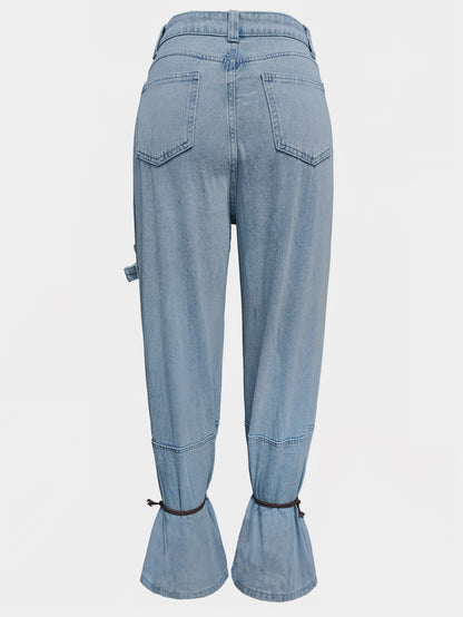 Women's Light Blue Cargo Jogger Jeans | High Waist Street Style Denim