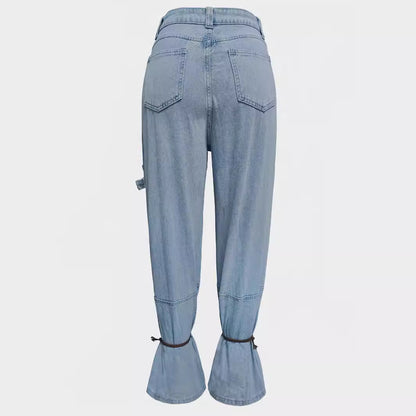 Women's Light Blue Cargo Jogger Jeans | High Waist Street Style Denim