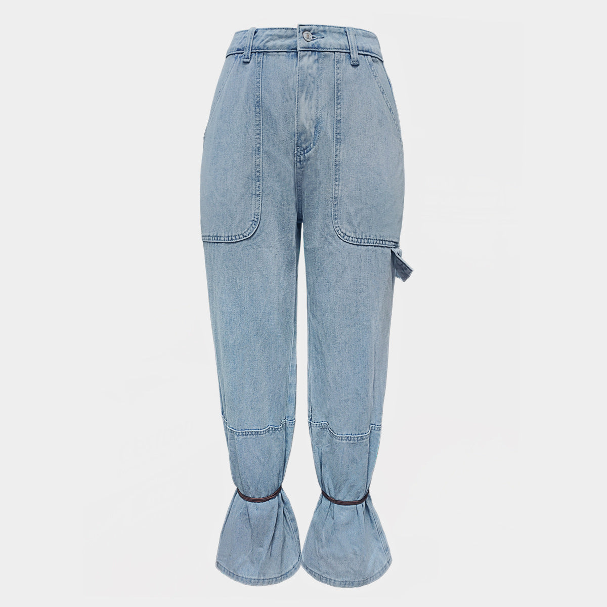 Women's Light Blue Cargo Jogger Jeans | High Waist Street Style Denim