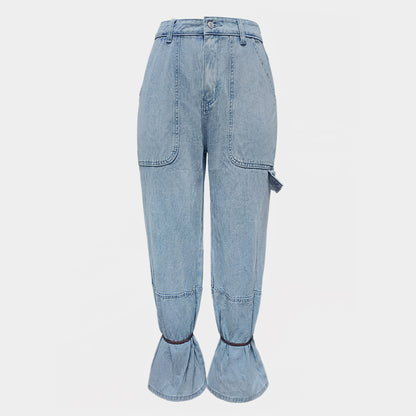 Women's Light Blue Cargo Jogger Jeans | High Waist Street Style Denim