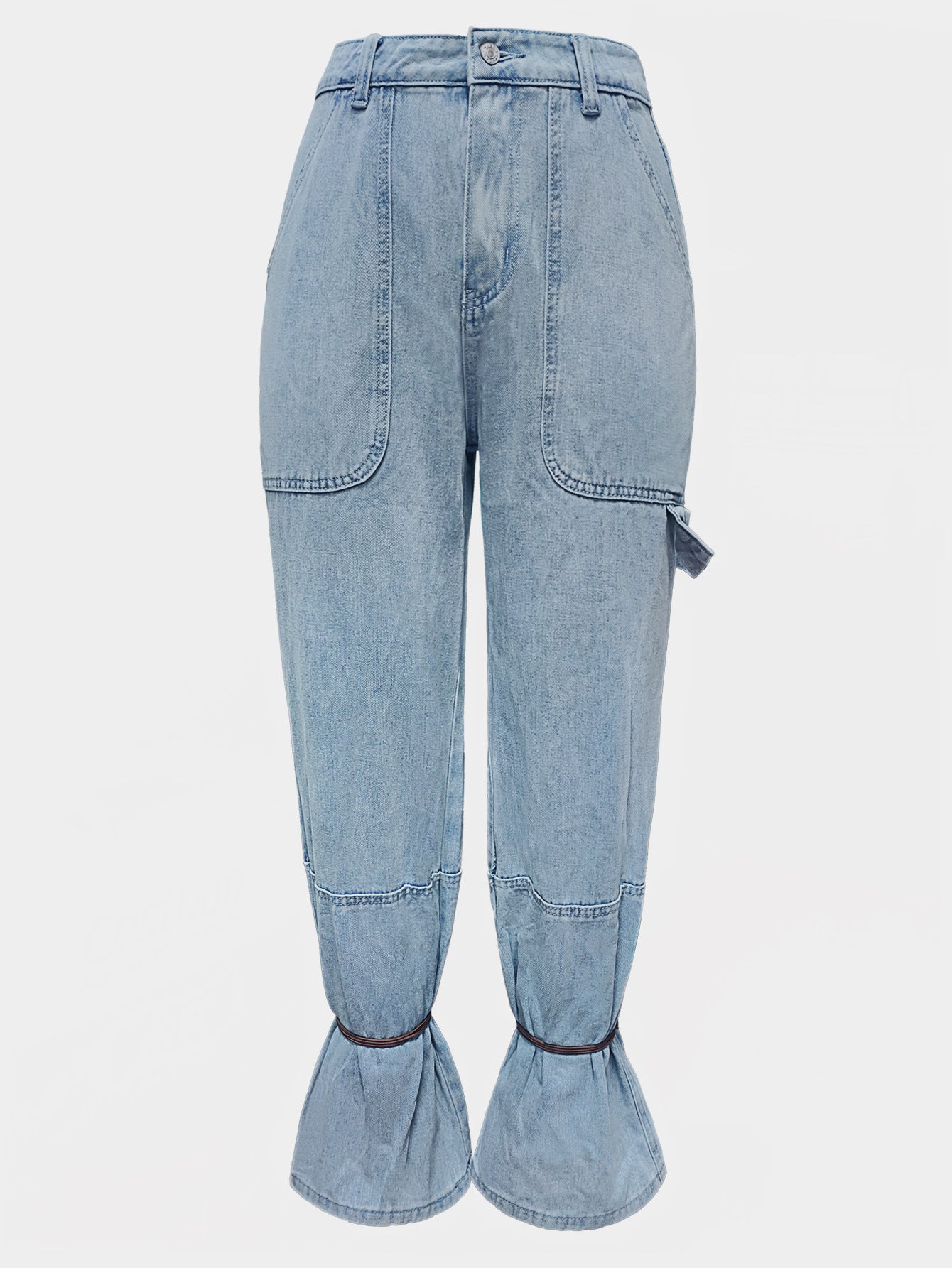 Women's Light Blue Cargo Jogger Jeans | High Waist Street Style Denim
