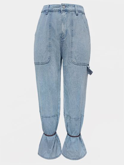 Women's Light Blue Cargo Jogger Jeans | High Waist Street Style Denim