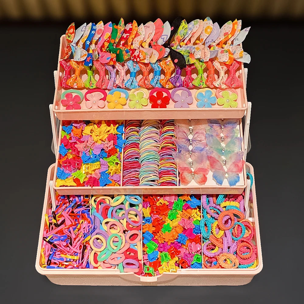 555pcs Girls Hair Accessories Set Colorful Butterfly Fashion Hair Clips Ties Elastic Bands for Daily Ponytail Fixation