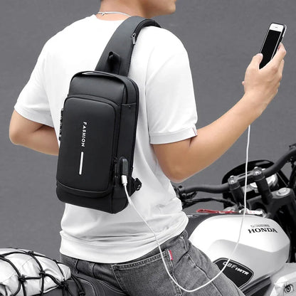 Anti-theft Shoulder Men's Fashion Sling Backpack with USB Charging Port, Waterproof Crossbody Chest Bag for Travel & Daily Use