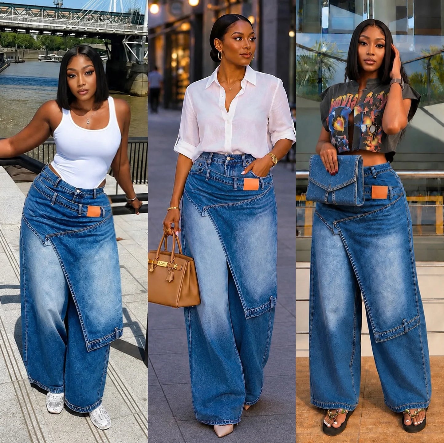 Women's Wide Leg Jeans | High Waist Vintage Denim Trousers | Y2K Streetwear