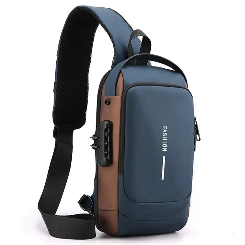 Anti-theft Shoulder Men's Fashion Sling Backpack with USB Charging Port, Waterproof Crossbody Chest Bag for Travel & Daily Use