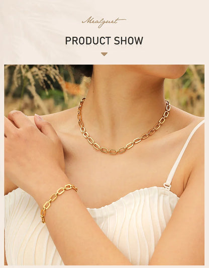 Chunky Gold Plated Link Necklace For Women, Stainless Steel Oval Thick Chain Choker Minimalist Jewelry