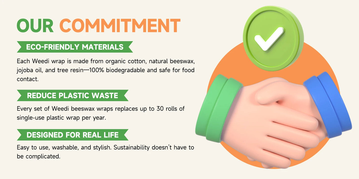 WEEDI Reusable Beeswax Wrap Roll, Eco-Friendly, Wax Paper Roll, Plastic-Free Beeswax Food Wrap for Sandwich, Fruit & Bowl Cover