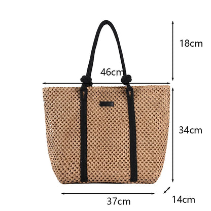 Summer Woven Straw Tote Bag Casual Beach Vacation Women Shoulder Bags Large Capacity Female Handbags Solid Color