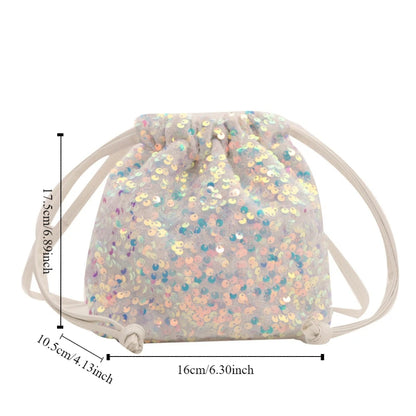 Sequin Shoulder Bag for Girls Shiny Drawstring Crossbody Bag Women Underarm Mini Bucket Bag Phone Purse