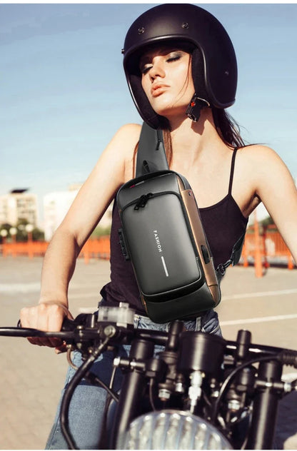 Anti-theft Shoulder Men's Fashion Sling Backpack with USB Charging Port, Waterproof Crossbody Chest Bag for Travel & Daily Use