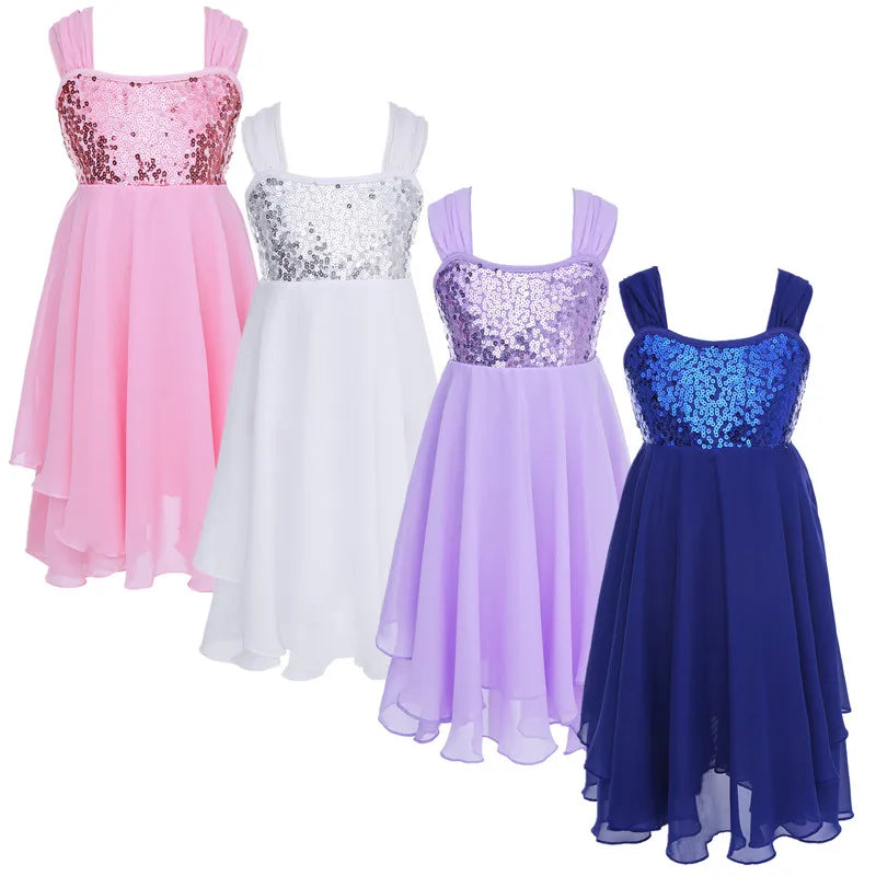 Kids Girls Ballerina Tutu Ballet Lyrical Dance Dress Gymnastics Leotard Sequins Fairy Tutu Ballet Jersey Dance Dress Costumes
