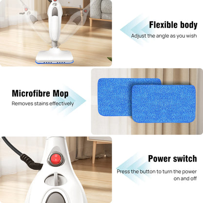 1500W Steam Mop & Detachable Steam Cleaner, Powerful Floor Steamer for Carpet Laminate Hardwood, 400ml,2 washable cloths