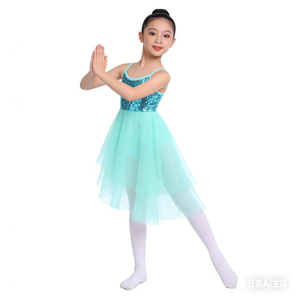 Kids Girls Ballerina Tutu Ballet Lyrical Dance Dress Gymnastics Leotard Sequins Fairy Tutu Ballet Jersey Dance Dress Costumes
