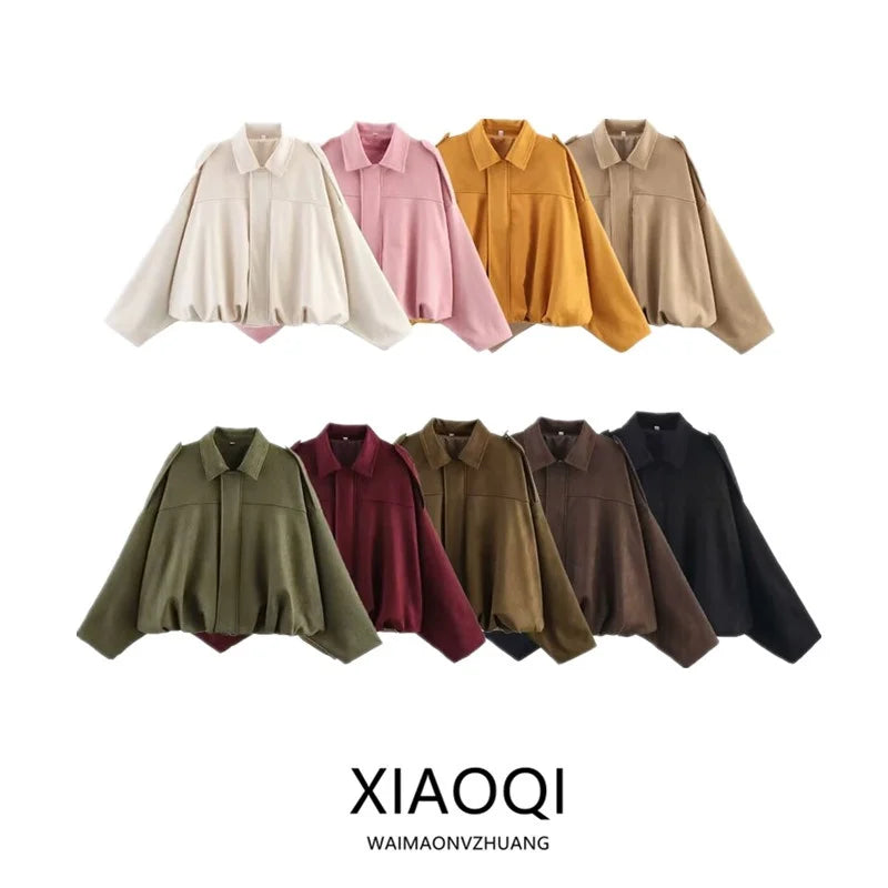 Spring  2025 Women's Velvet Feel Pilot Jaet Coat New Arrival Casual Loose Fit Classic Collar ort Outerwear