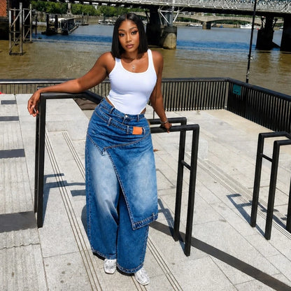 Women's Wide Leg Jeans | High Waist Vintage Denim Trousers | Y2K Streetwear