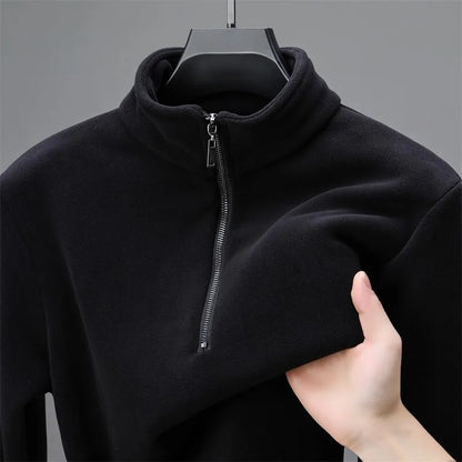 2025 New Men's Fleece Lined Zip up Hoodie Thickened Long Sleeve Thermal T-Shirt High Neck Zipper Design Casual Streetwear