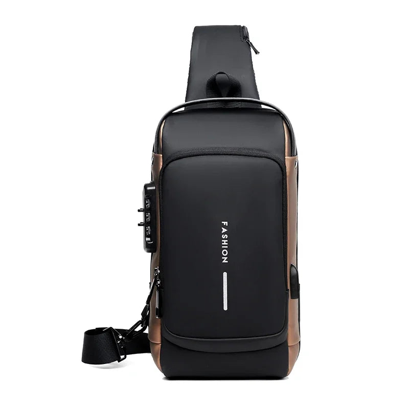 Anti-theft Shoulder Men's Fashion Sling Backpack with USB Charging Port, Waterproof Crossbody Chest Bag for Travel & Daily Use