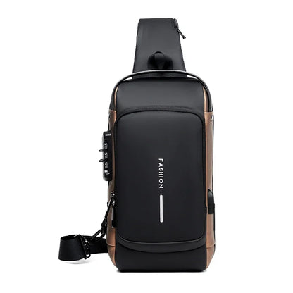 Anti-theft Shoulder Men's Fashion Sling Backpack with USB Charging Port, Waterproof Crossbody Chest Bag for Travel & Daily Use