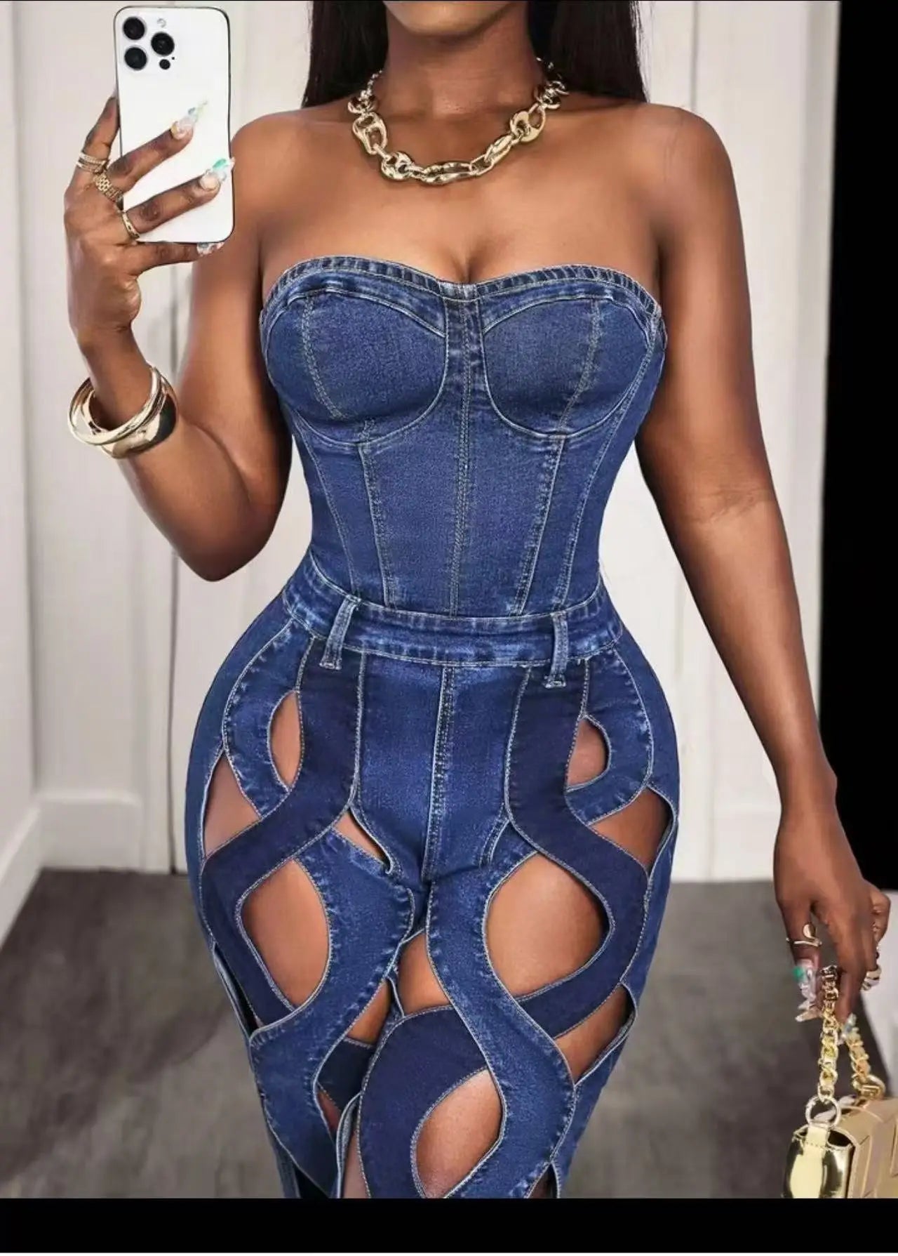 Women Streetwear Vintage Cutout Hollow Out Criss Cross Side Straight Wide Leg Blue Denim Pants 2025 Fashion High Waist Sexy Part