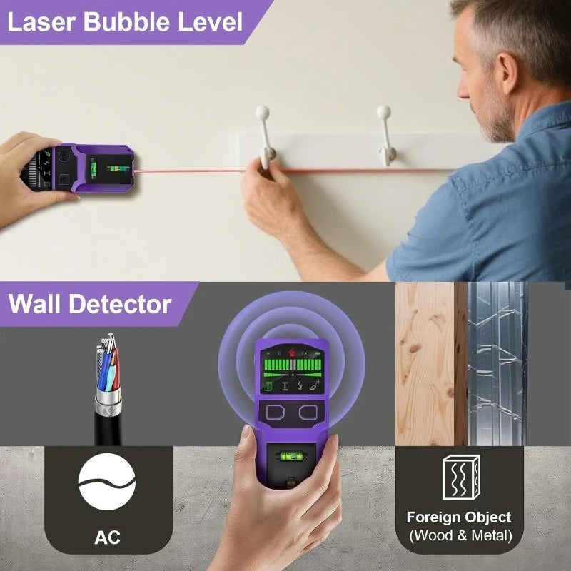 Stud Finder Wall Scanner Stud Detector Center Finder for Wood Metal AC Wire Pipe Detection Electronic Stud with Laser Level LCD