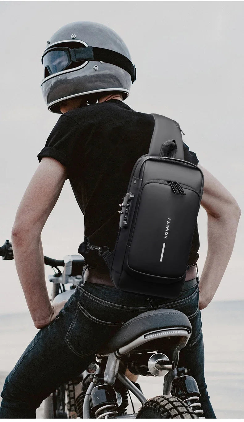 Anti-theft Shoulder Men's Fashion Sling Backpack with USB Charging Port, Waterproof Crossbody Chest Bag for Travel & Daily Use