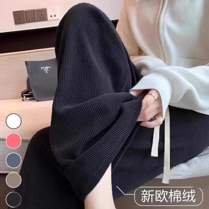 Lamb Velvet Thickened Corduroy Wide Leg Pants Women's Casual Trousers Autumn Winter Fashion plus Size Slimming Polyester Fiber