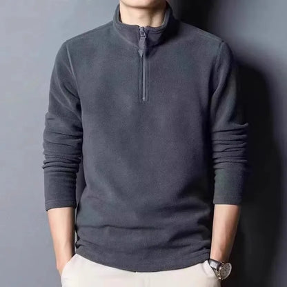 2025 New Men's Fleece Lined Zip up Hoodie Thickened Long Sleeve Thermal T-Shirt High Neck Zipper Design Casual Streetwear