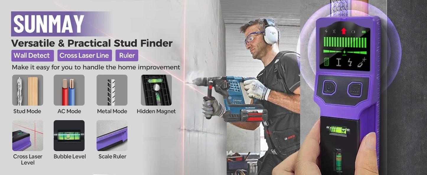 Stud Finder Wall Scanner Stud Detector Center Finder for Wood Metal AC Wire Pipe Detection Electronic Stud with Laser Level LCD