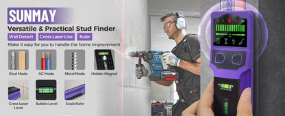 Stud Finder Wall Scanner Stud Detector Center Finder for Wood Metal AC Wire Pipe Detection Electronic Stud with Laser Level LCD