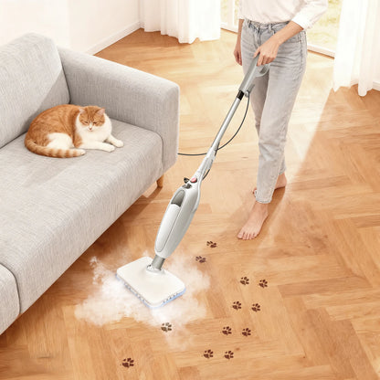 1500W Steam Mop & Detachable Steam Cleaner, Powerful Floor Steamer for Carpet Laminate Hardwood, 400ml,2 washable cloths