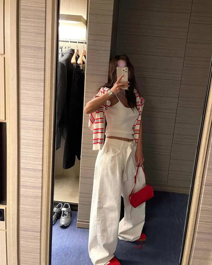 Chic Spring New Classic Color Block Striped round Neck Button up Soft Knitted Open Cardigan for Women Comfortable Casual Style