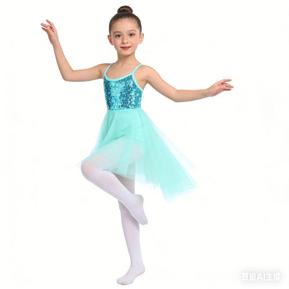 Kids Girls Ballerina Tutu Ballet Lyrical Dance Dress Gymnastics Leotard Sequins Fairy Tutu Ballet Jersey Dance Dress Costumes