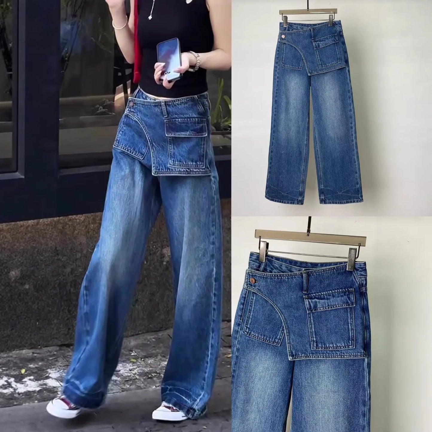 High Waist Comfortable Casual Women's Jeans High Waist Design Versatile Slimming Wide Leg Trendy Denim Pants