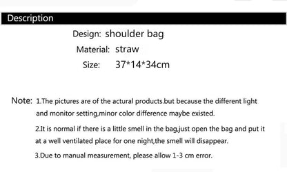 Summer Woven Straw Tote Bag Casual Beach Vacation Women Shoulder Bags Large Capacity Female Handbags Solid Color