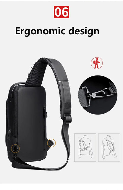 Anti-theft Shoulder Men's Fashion Sling Backpack with USB Charging Port, Waterproof Crossbody Chest Bag for Travel & Daily Use