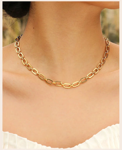 Chunky Gold Plated Link Necklace For Women, Stainless Steel Oval Thick Chain Choker Minimalist Jewelry