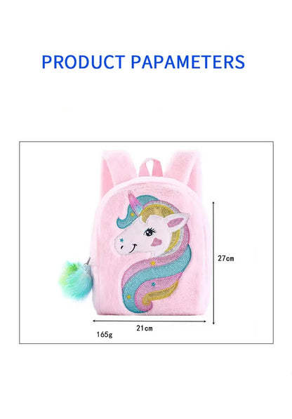 Kids Backpack Kids School Bag Fashion Large Capacity Children Girls Unicorn Plush Tie-Dye Bag Mochila