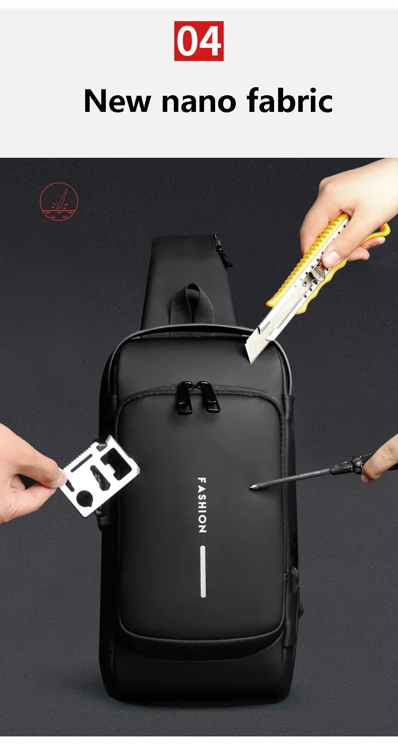 Anti-theft Shoulder Men's Fashion Sling Backpack with USB Charging Port, Waterproof Crossbody Chest Bag for Travel & Daily Use