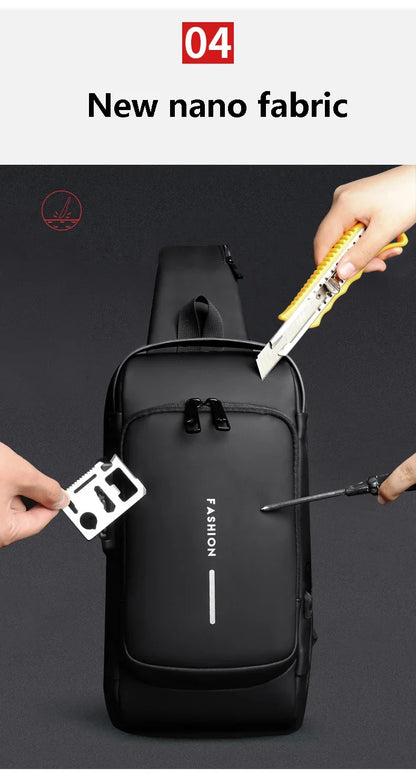 Anti-theft Shoulder Men's Fashion Sling Backpack with USB Charging Port, Waterproof Crossbody Chest Bag for Travel & Daily Use