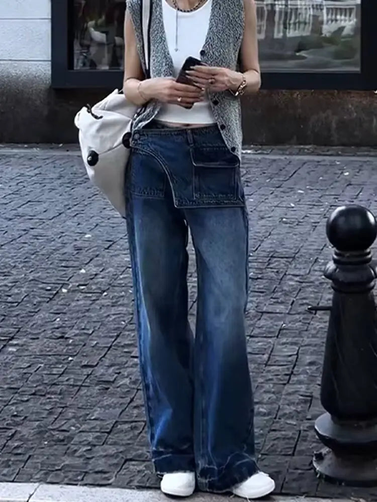 High Waist Comfortable Casual Women's Jeans High Waist Design Versatile Slimming Wide Leg Trendy Denim Pants