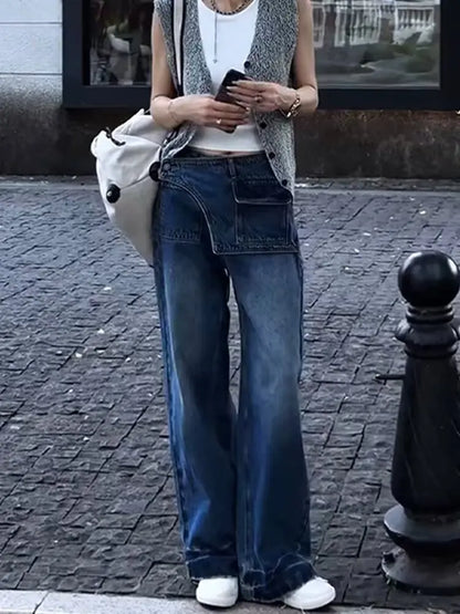 High Waist Comfortable Casual Women's Jeans High Waist Design Versatile Slimming Wide Leg Trendy Denim Pants