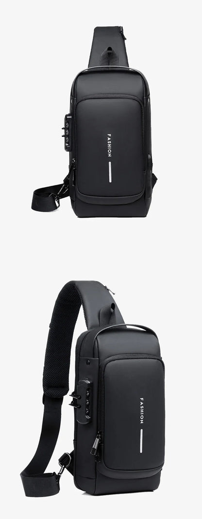 Anti-theft Shoulder Men's Fashion Sling Backpack with USB Charging Port, Waterproof Crossbody Chest Bag for Travel & Daily Use
